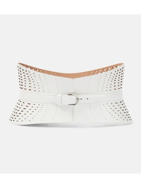 Pasek Alaã¯a skórzany z gorsetem biały