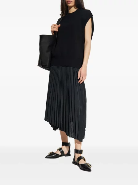 Rochie midi Allsaints plisată până la genunchi de costum negru