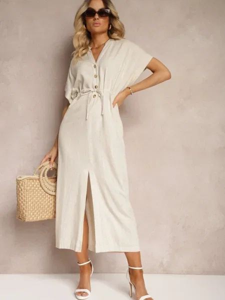 Rochie din cu croială cambrată Viklia bej