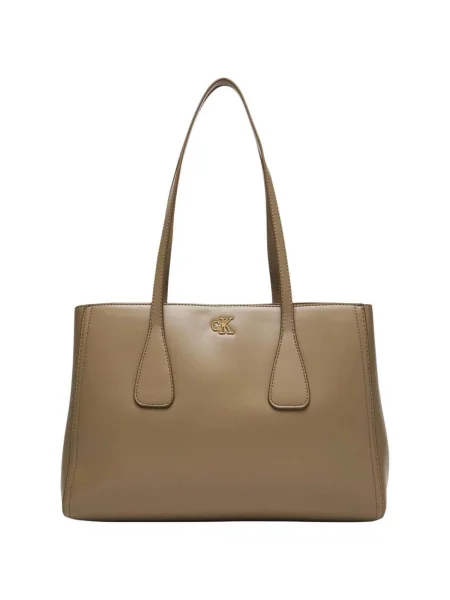 Geantă Calvin Klein Ck Medium Work Tote Bej kaki