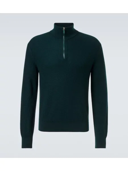 Sweter Zegna z kaszmiru z zamkiem błyskawicznym do połowy zielony