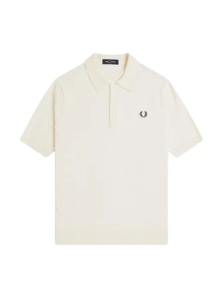 Fred Perry koszulka polo z dzianiny Mężczyźni beżowy jednolity M biała