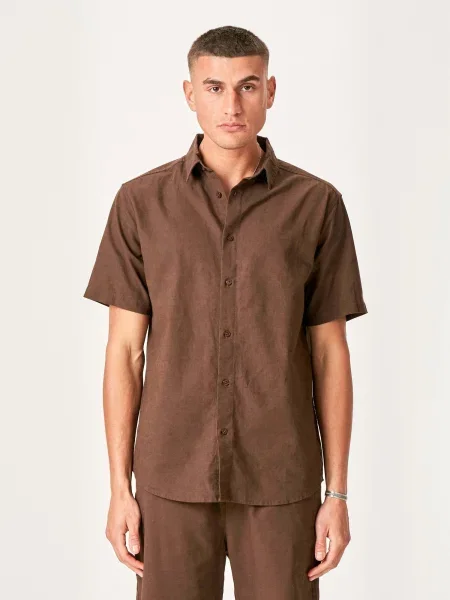 TEESHOPPEN Cămașă Linen Blend închis maro