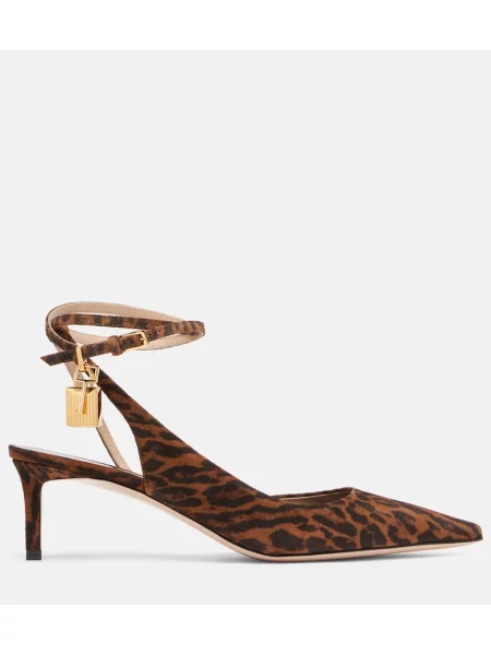 Pantofi cu toc Tom Ford din piele de căprioară slingback maro