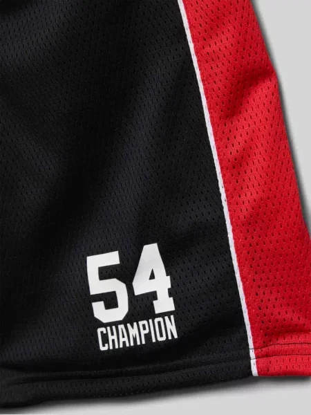 Szorty z dzianiny dresowej o kroju regular fit z nadrukiem z logo Champion czarne
