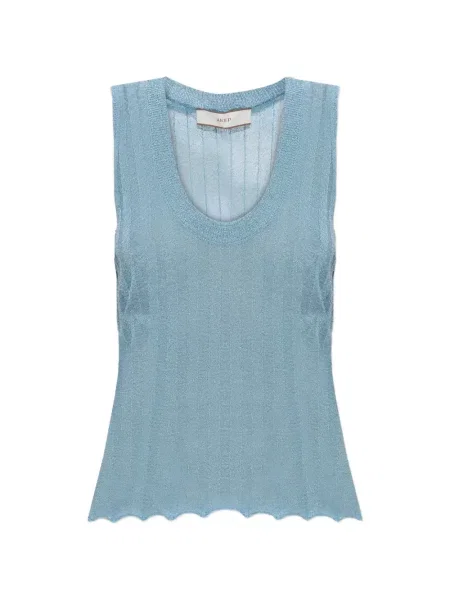 Top Akep fără mâneci tricotate albastru