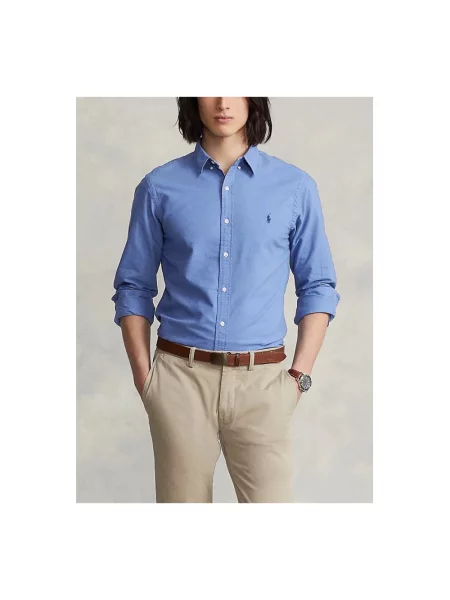 Haftowana koszula Polo Ralph Lauren casual z twillu niebieska