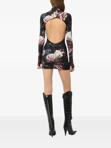 Rochie mini Roberto Cavalli cu model floral cu imagine negru