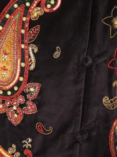 Geacă Philippa 1970 de catifea cu model paisley negru