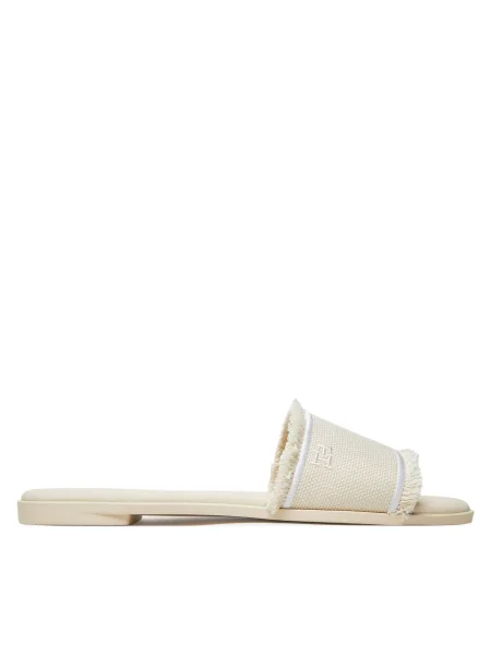 Papucs Tommy Hilfiger Fringe Canvas Flat Sandal bézs