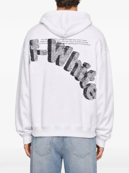 Hanorac cu glugă Off-white cu imagine cu cordon alb