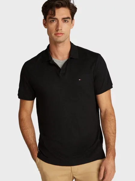 Лляне поло Tommy Hilfiger чорне