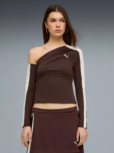 Асимметричный лонгслив Puma коричневый