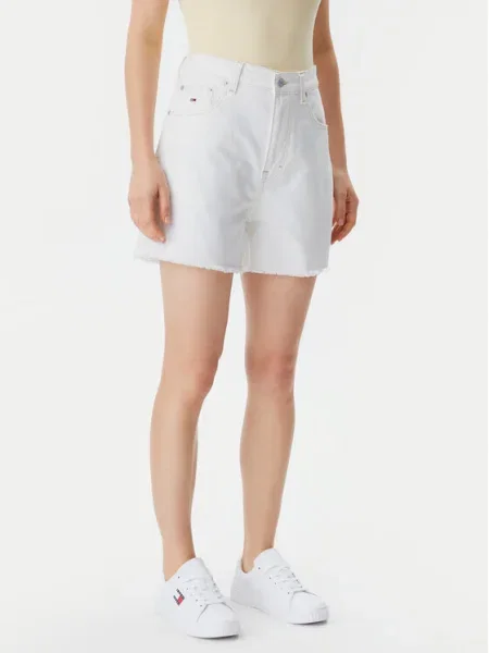 Tommy Jeans pantaloni scurți jeans uni high waist bej