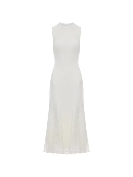 Rochie de dantelă Self-portrait din dantelă de costum cu nervuri alb