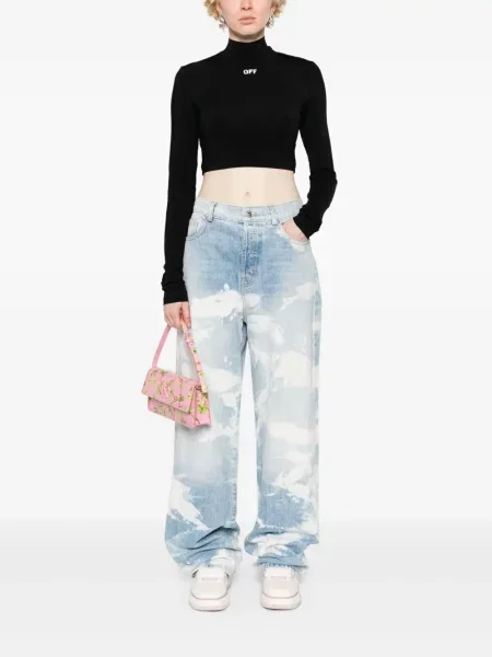 Raštuotas marškinėliai Off-white apkarpytas balta