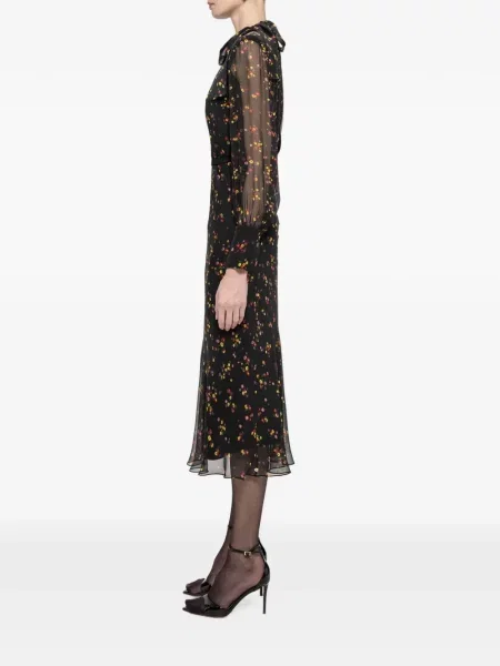 Rochie midi Nissa de mătase cu model floral negru
