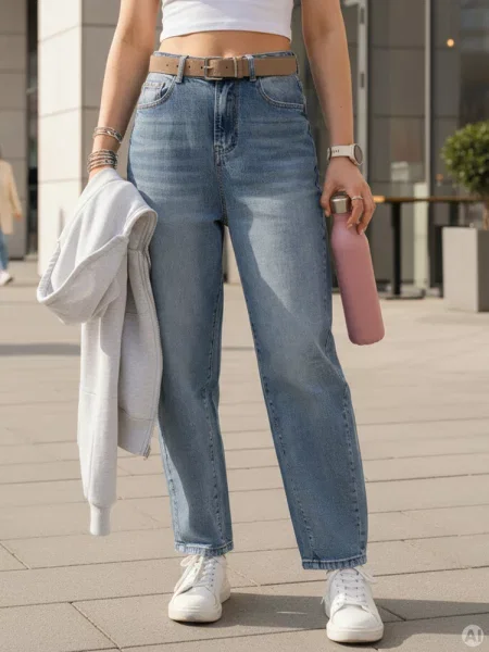Spodnie jeansowe baggy z paskiem Dstreet