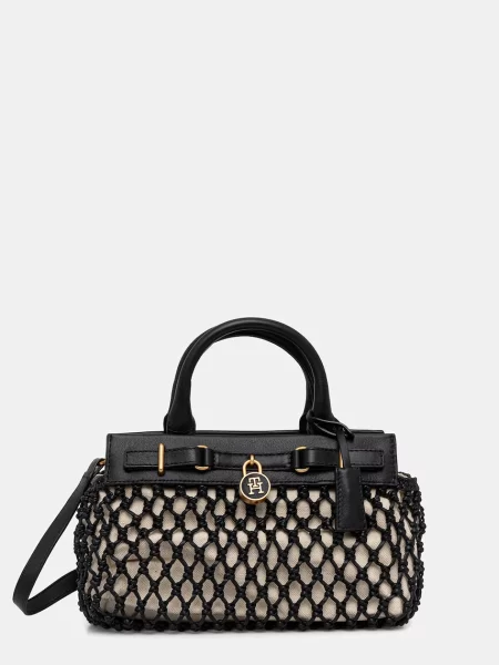 Geantă Tommy Hilfiger American Icon Mini Tote Macrame negru