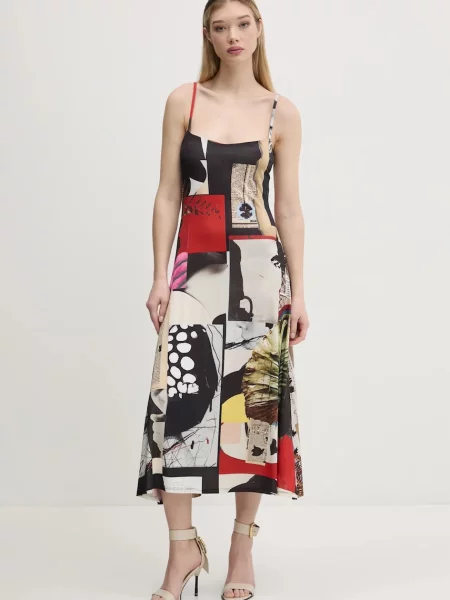 Desigual rochie NEWSPAPER COLL negru maxi evazati roșu