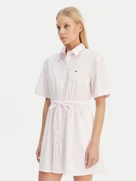Tommy Jeans haljina u stilu košulje od pamuka ružičasta