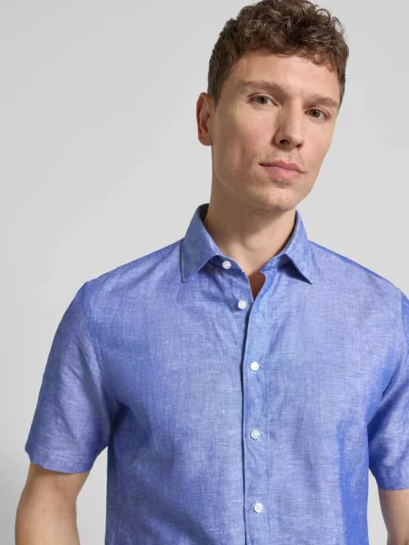 Koszula casualowa o kroju slim fit z mieszanki lnu Jake*s niebieska