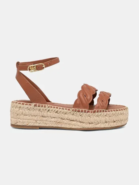 Tommy Hilfiger Usnjeni sandali LEATHER ROPE REAL ESPAD SANDAL rjava