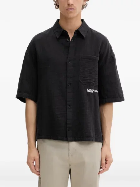 Cămașă de blugi Karl Lagerfeld Jeans cu broderie negru