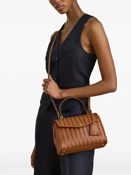 Iš natūralios odos shopper rankinė Lauren Ralph Lauren ruda