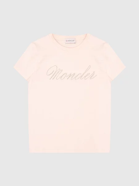 Дитяча футболка з вишивкою логотипа Moncler Enfant бежева
