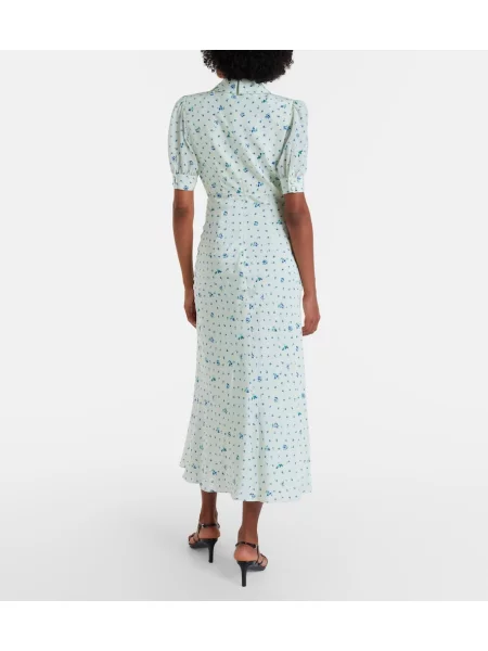 Rochie midi Alessandra Rich de mătase cu model floral verde