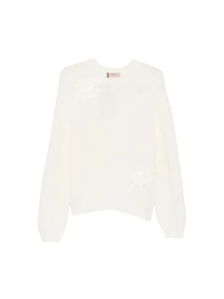 Lniany sweter Twinset biały