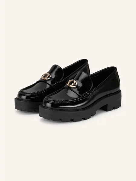 Lniane lakierowane loafersy Guess czarne