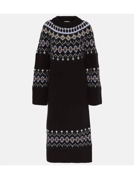 Rochie midi Khaite din cașmir până la genunchi de costum maro