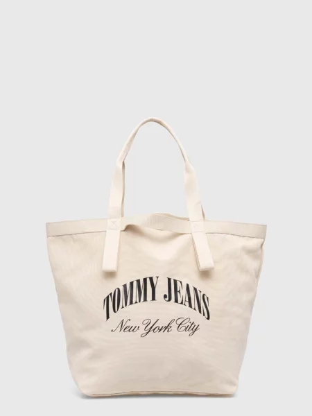 Shopperka Tommy Jeans płócienna z logo beżowa