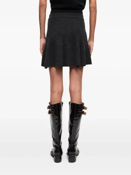 Mały spódnica mini Ganni dzwony prążkowana szara