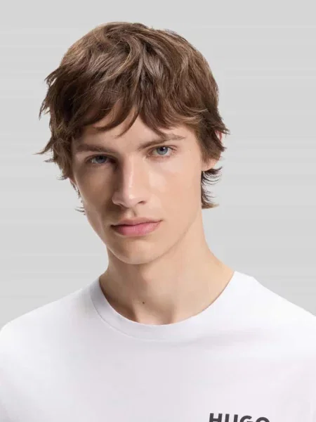 Krój regular fit t-shirt z czystej bawełny model NESPTEE' Hugo Blue biała