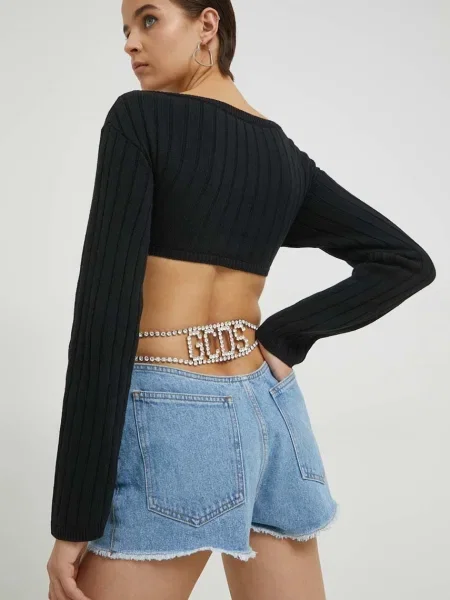 GCDS pantaloni scurti femei cu imprimeu high waist albastru