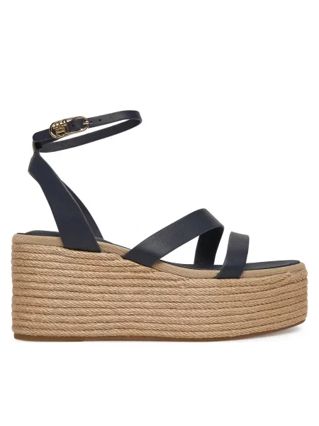 Espadrile Tommy Hilfiger Ankle Strap Leather Platform Mornarsko modra