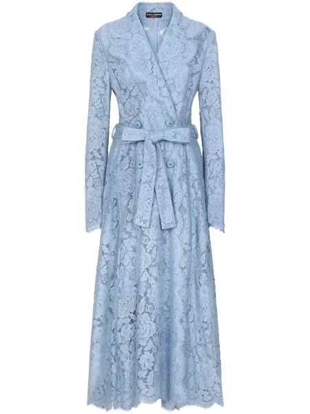 Palton Dolce & Gabbana cu model floral din dantelă albastru