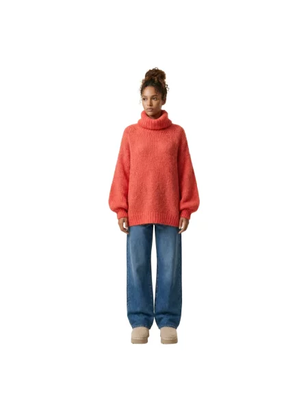 Sweter z golfem Americandreams wełniany czerwony