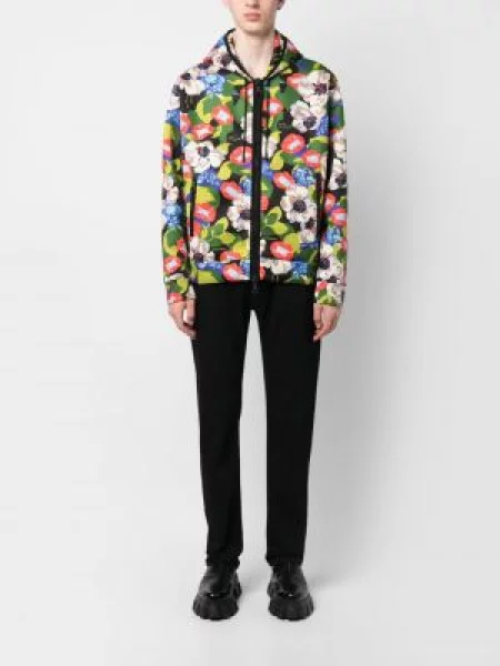 Gėlėtas raštuotas striukė Dsquared2 su gobtuvu žalia