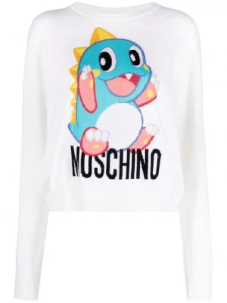 Pulover Moschino cu broderie de lână alb