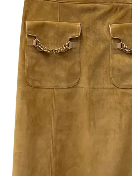 Fustă midi Gucci din piele de căprioară maro