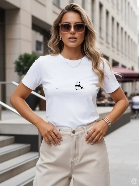 T-shirt z małą pandą Dstreet biały