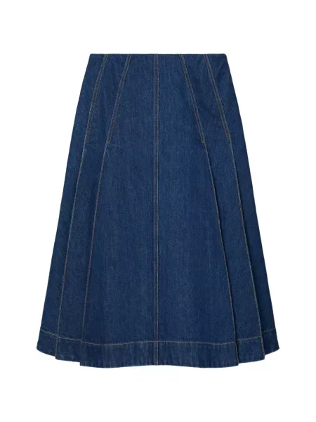 Fustă din denim Tory Burch plisată până la genunchi albastru