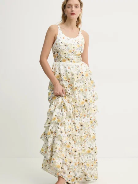 MUNTHE sukienka jedwabna FRUMA maxi rozkloszowana żółty