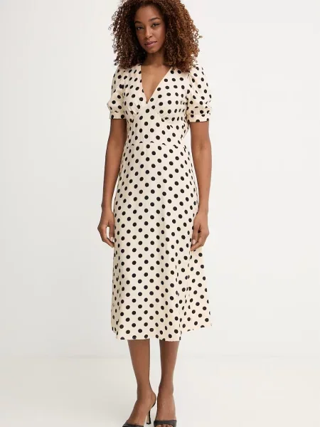 Morgan sukienka rozkloszowana z wiskozą beżowa