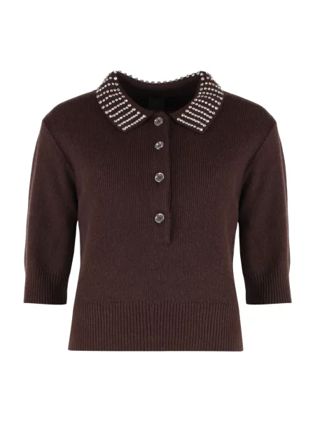 PINKO Swetry Kobieta S Sweter Polo z Dzianiny Prążkowanej brązowy