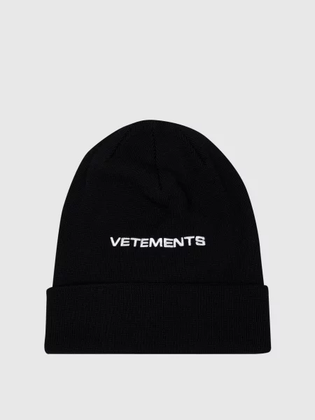 Шерстяная шапка Vetements с вышивкой черная
